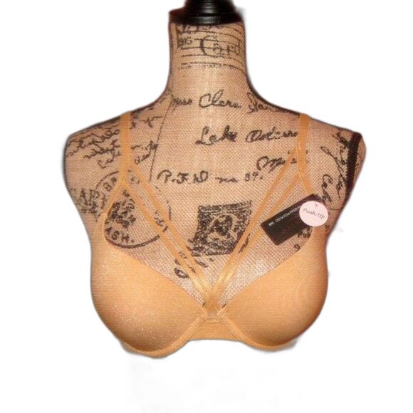 Youmita Pale Gold Glittery Fabric Cross Front 38B Bra NWT - Picture 1 of 11
